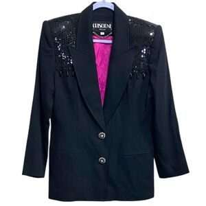 Criscione New York Black Sequin Beaded Statement Blazer Jacket | Size S